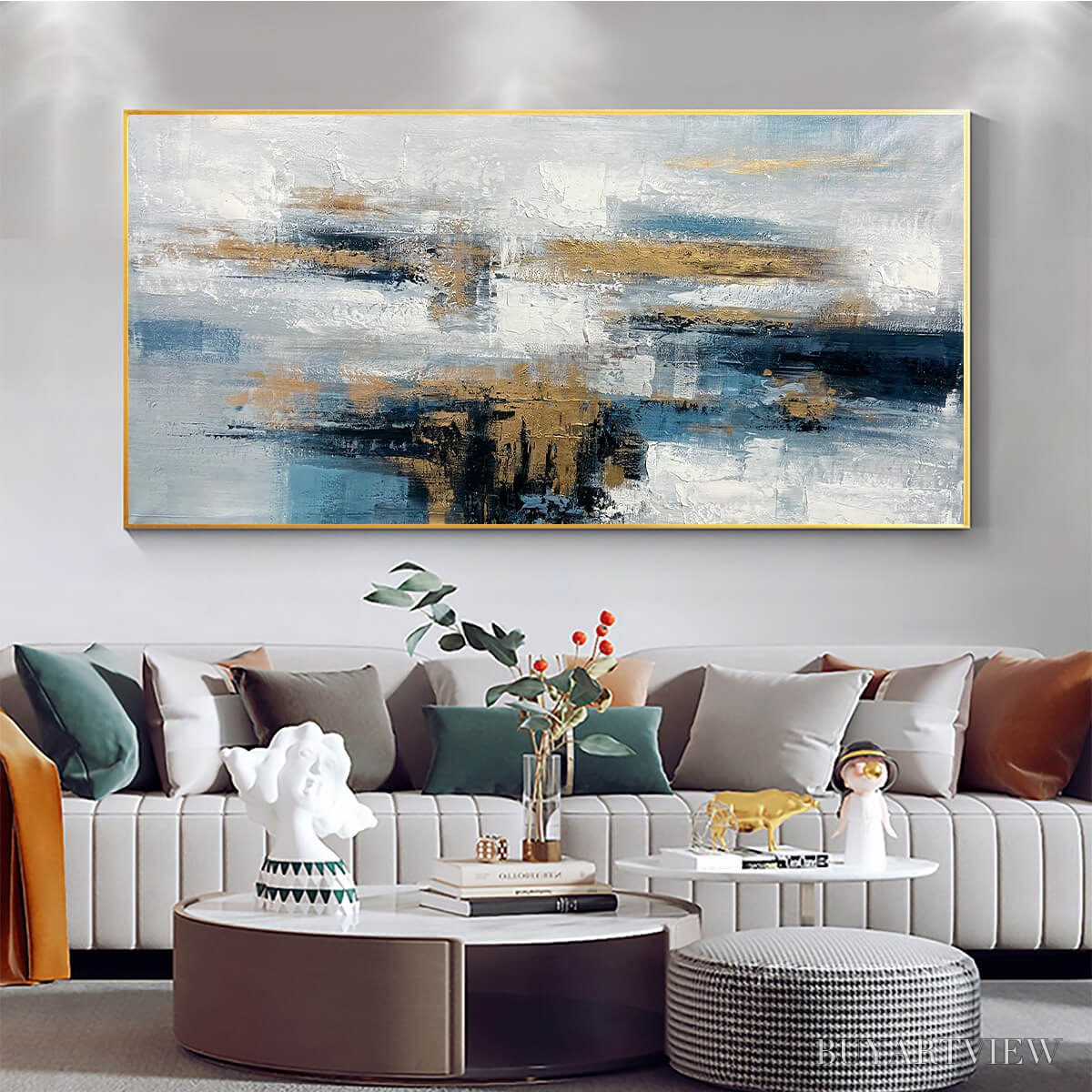 ARTOVITAS Golden Drift – Abstract Blue and Gold Oil Painting - image 6