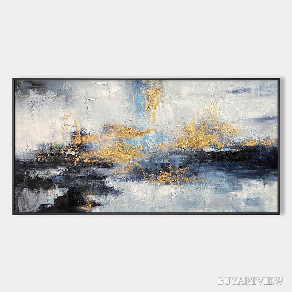 ARTOVITAS Azure Dream – Abstract Blue and Gold Oil Painting - image 1