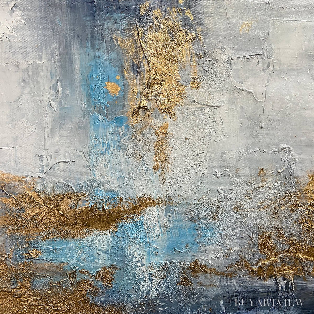ARTOVITAS Azure Dream – Abstract Blue and Gold Oil Painting - image 3