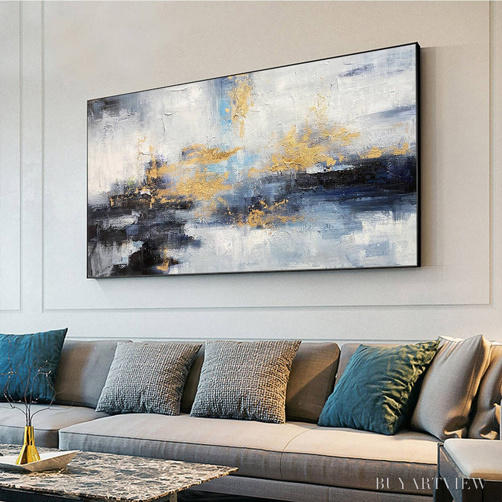 ARTOVITAS Azure Dream – Abstract Blue and Gold Oil Painting - image 4