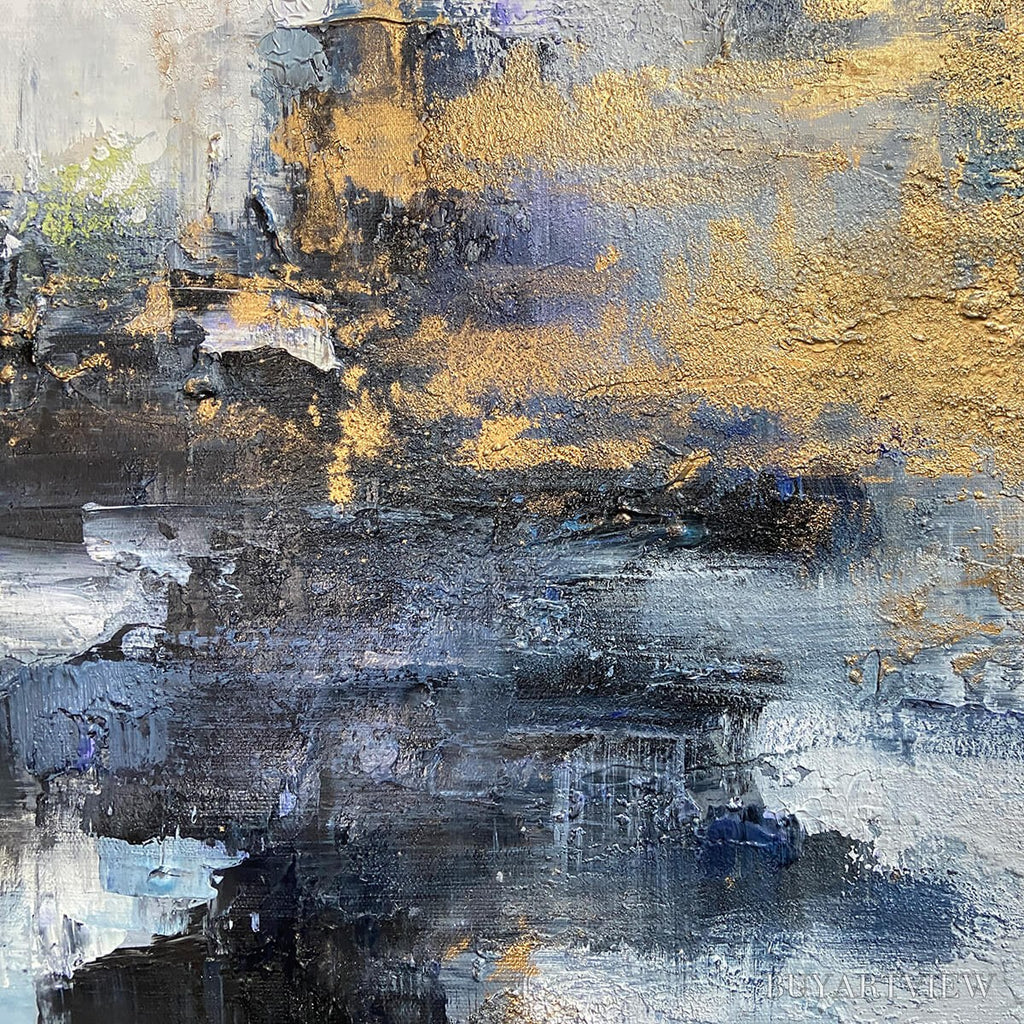 ARTOVITAS Azure Dream – Abstract Blue and Gold Oil Painting - image 5