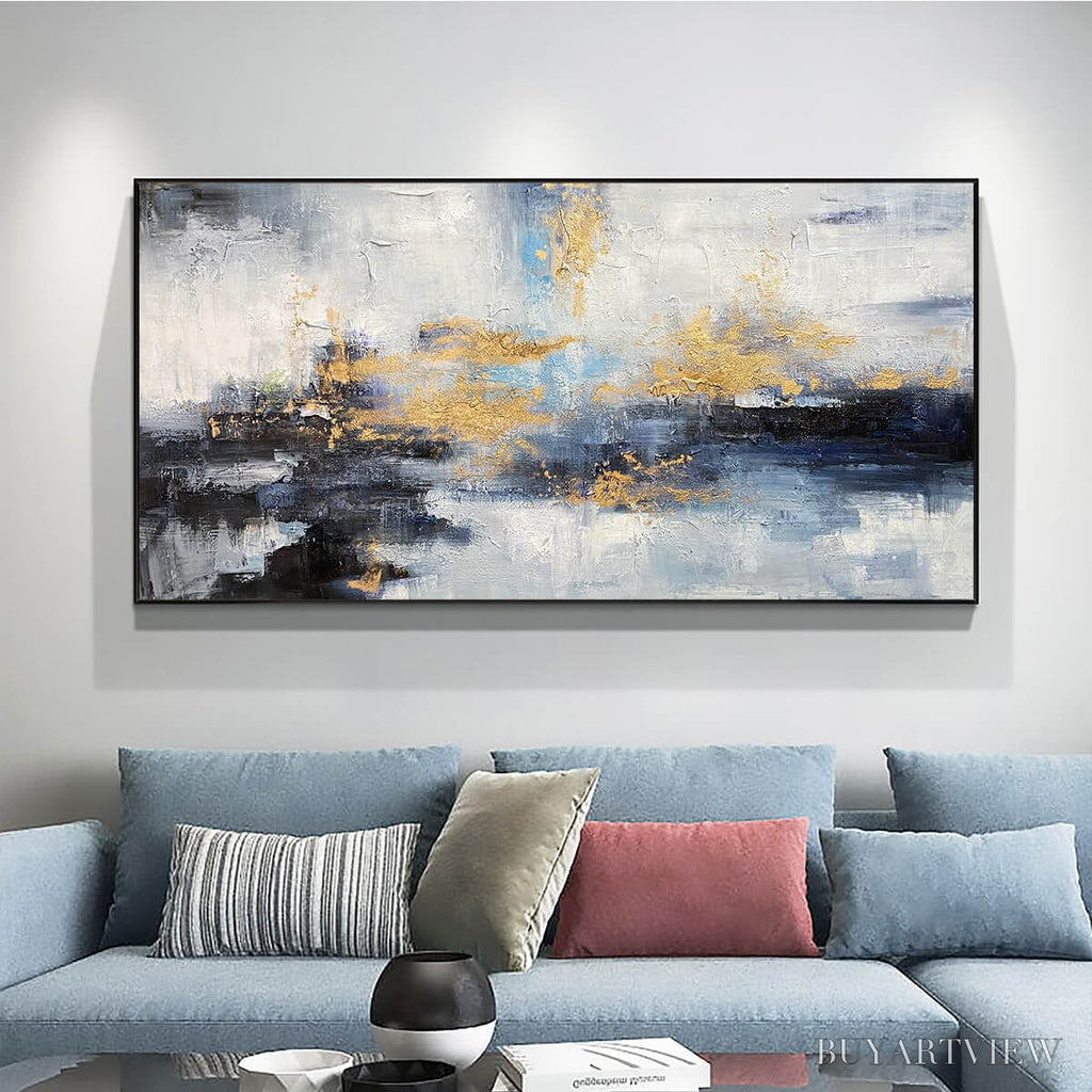 ARTOVITAS Azure Dream – Abstract Blue and Gold Oil Painting - image 6