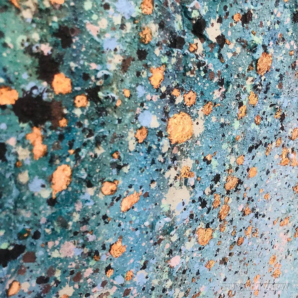 ARTOVITAS Emerald Rain – Panoramic Abstract Oil Painting with Gold and Green - image 3