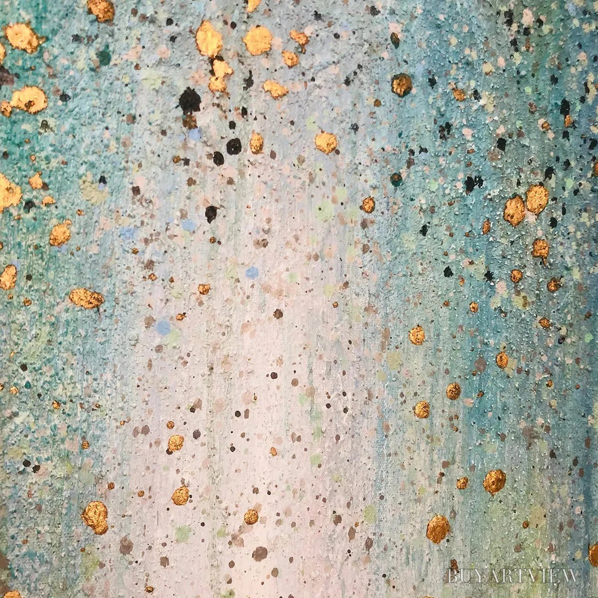 ARTOVITAS Emerald Rain – Panoramic Abstract Oil Painting with Gold and Green - image 5