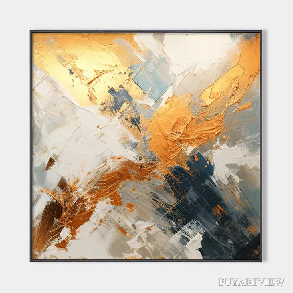 ARTOVITAS Gilded Confluence – Square Abstract Oil Painting with Gold, and Grey - image 1