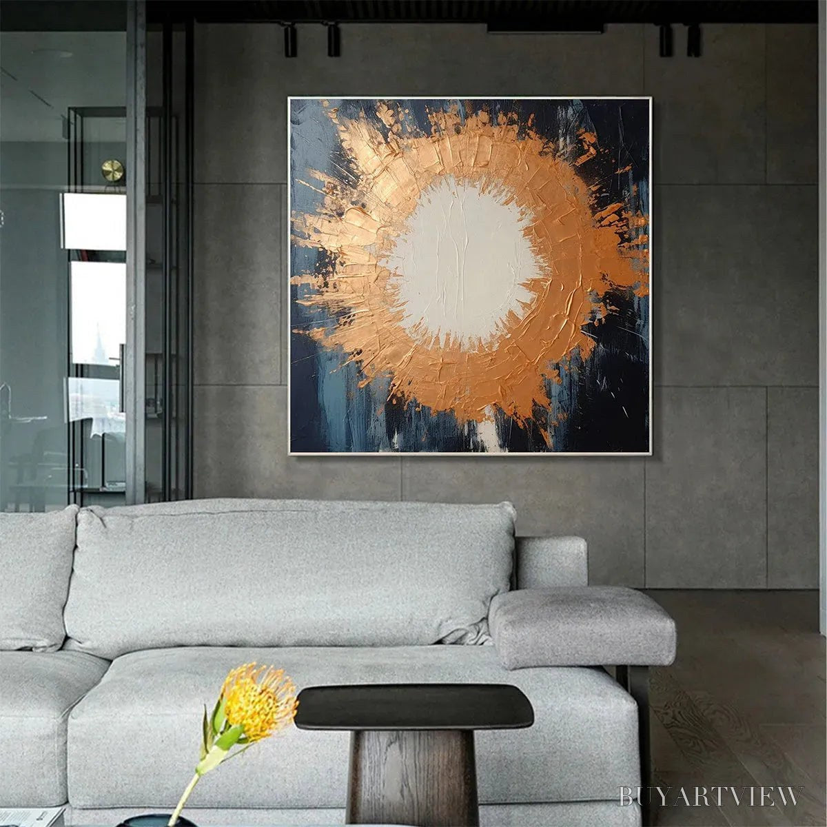 ARTOVITAS Copper Nova – Square Abstract Oil Painting with Copper and Dark Blue - image 2