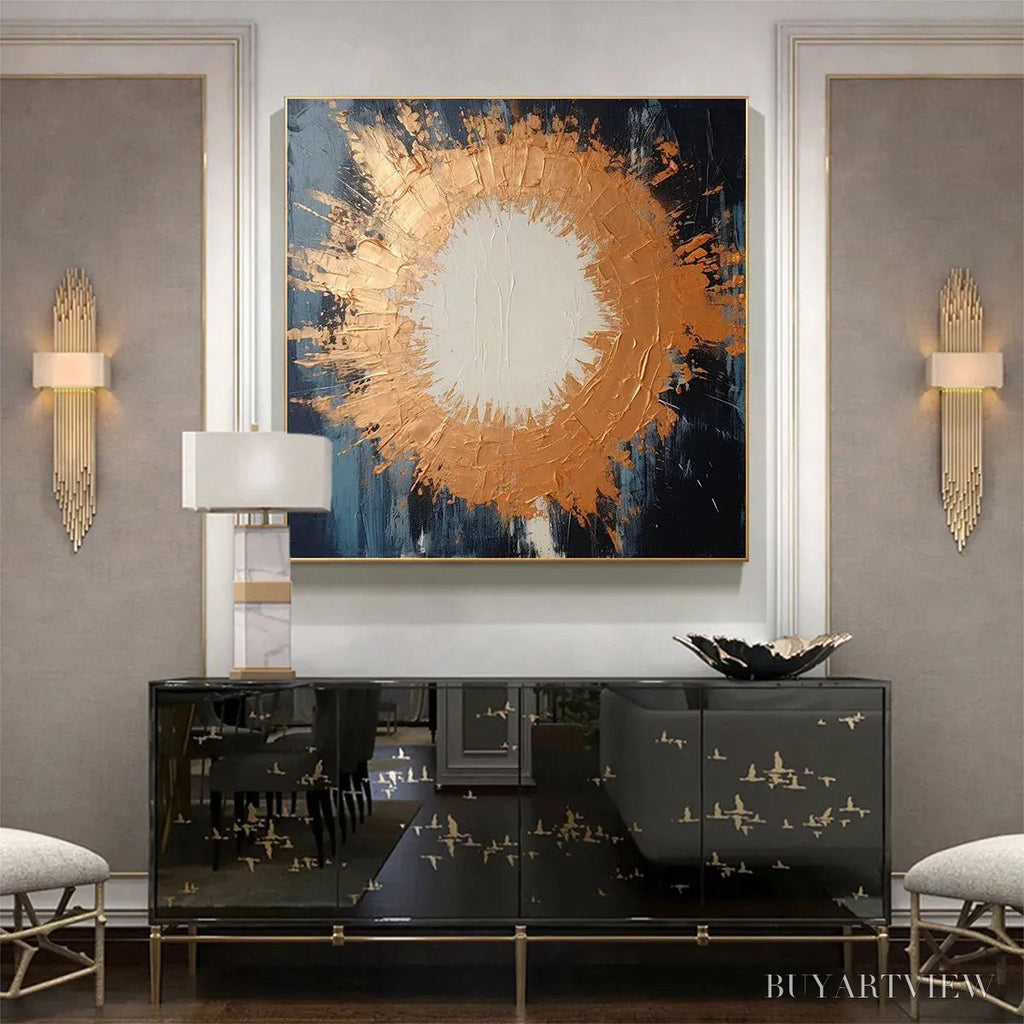 ARTOVITAS Copper Nova – Square Abstract Oil Painting with Copper and Dark Blue - image 4