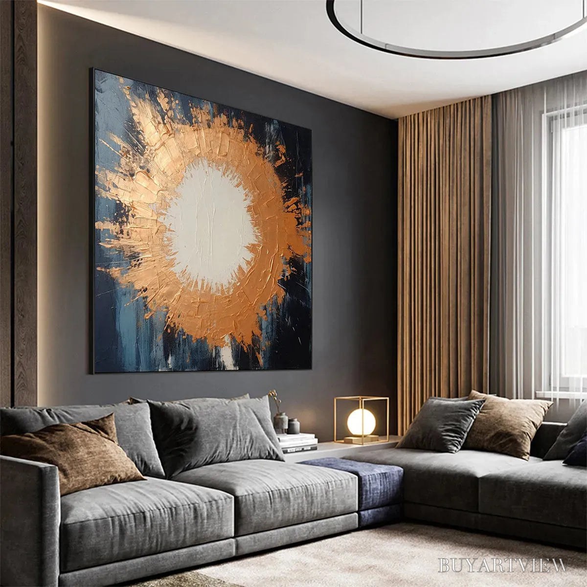ARTOVITAS Copper Nova – Square Abstract Oil Painting with Copper and Dark Blue - image 5
