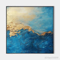 ARTOVITAS Gilded Tidepool – Square Abstract Oil Painting with Gold Leaf and Blue - image 1