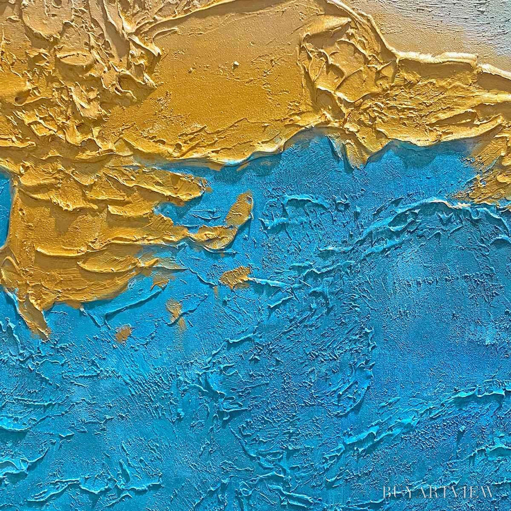 ARTOVITAS Gilded Tidepool – Square Abstract Oil Painting with Gold Leaf and Blue - image 6