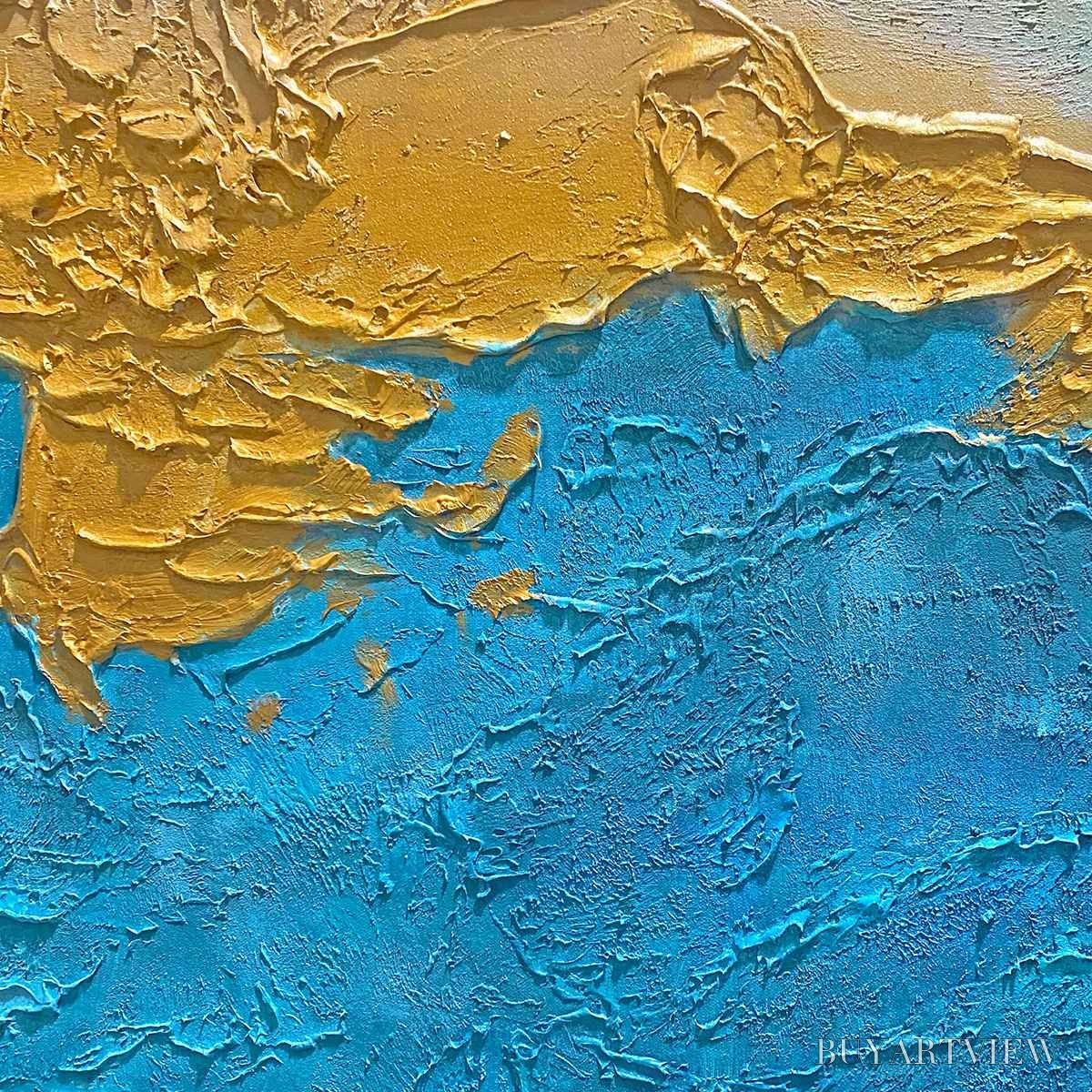 ARTOVITAS Gilded Tidepool – Square Abstract Oil Painting with Gold Leaf and Blue - image 6