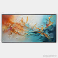 ARTOVITAS Golden Currents – Panoramic Abstract Teal and Gold Oil Painting - image 1