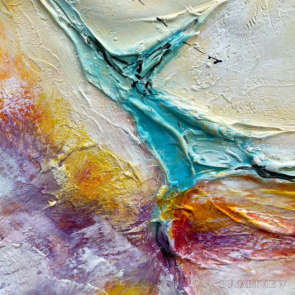 ARTOVITAS Coral Reef – Panoramic Abstract Blue and Orange Oil Painting - image 3