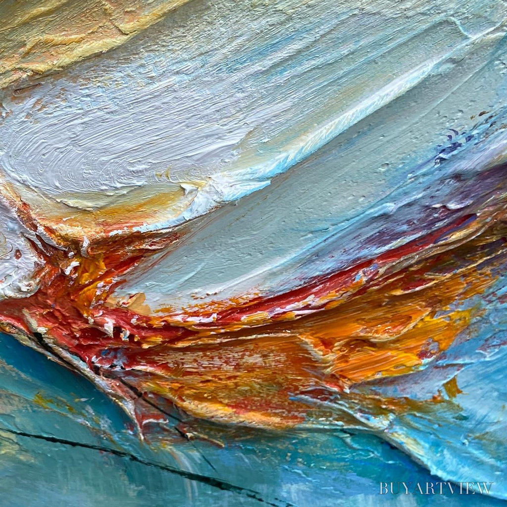 ARTOVITAS Coral Reef – Panoramic Abstract Blue and Orange Oil Painting - image 6