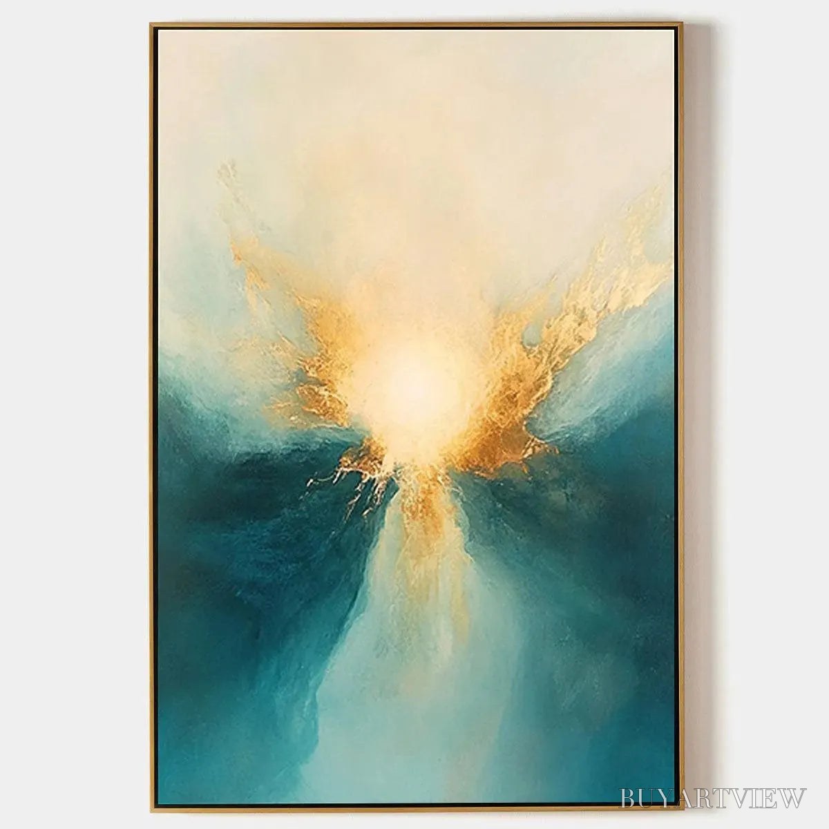 ARTOVITAS Golden Abyss – Abstract Teal and Gold Oil Painting - image 1