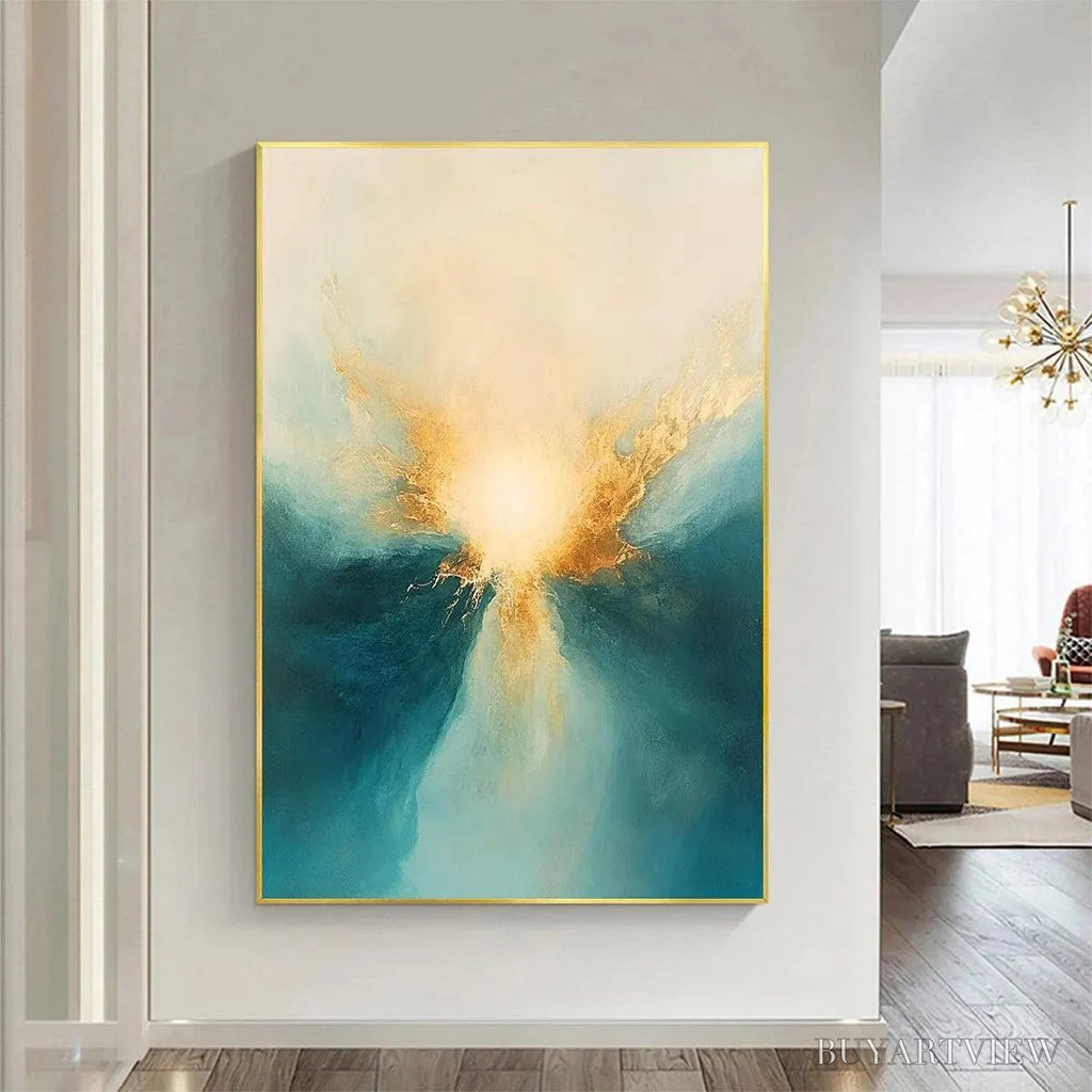 ARTOVITAS Golden Abyss – Abstract Teal and Gold Oil Painting - image 2
