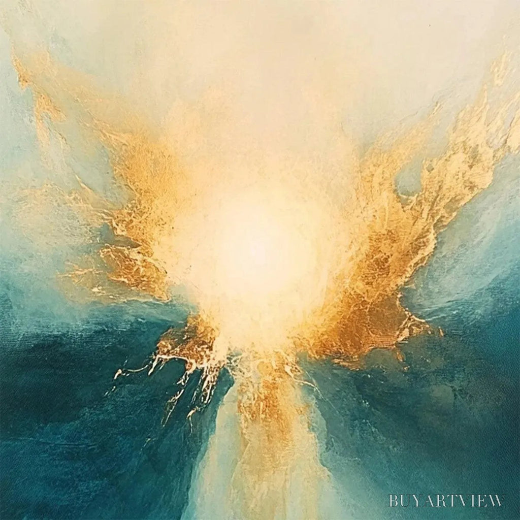 ARTOVITAS Golden Abyss – Abstract Teal and Gold Oil Painting - image 3