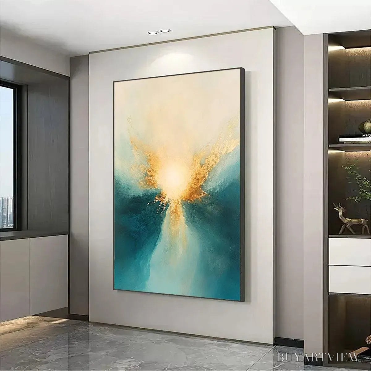 ARTOVITAS Golden Abyss – Abstract Teal and Gold Oil Painting - image 4