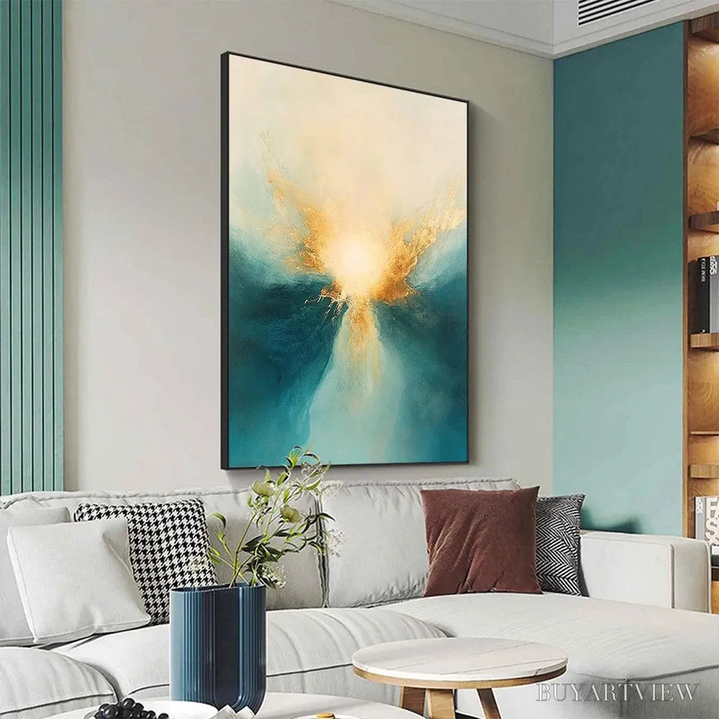 ARTOVITAS Golden Abyss – Abstract Teal and Gold Oil Painting - image 5
