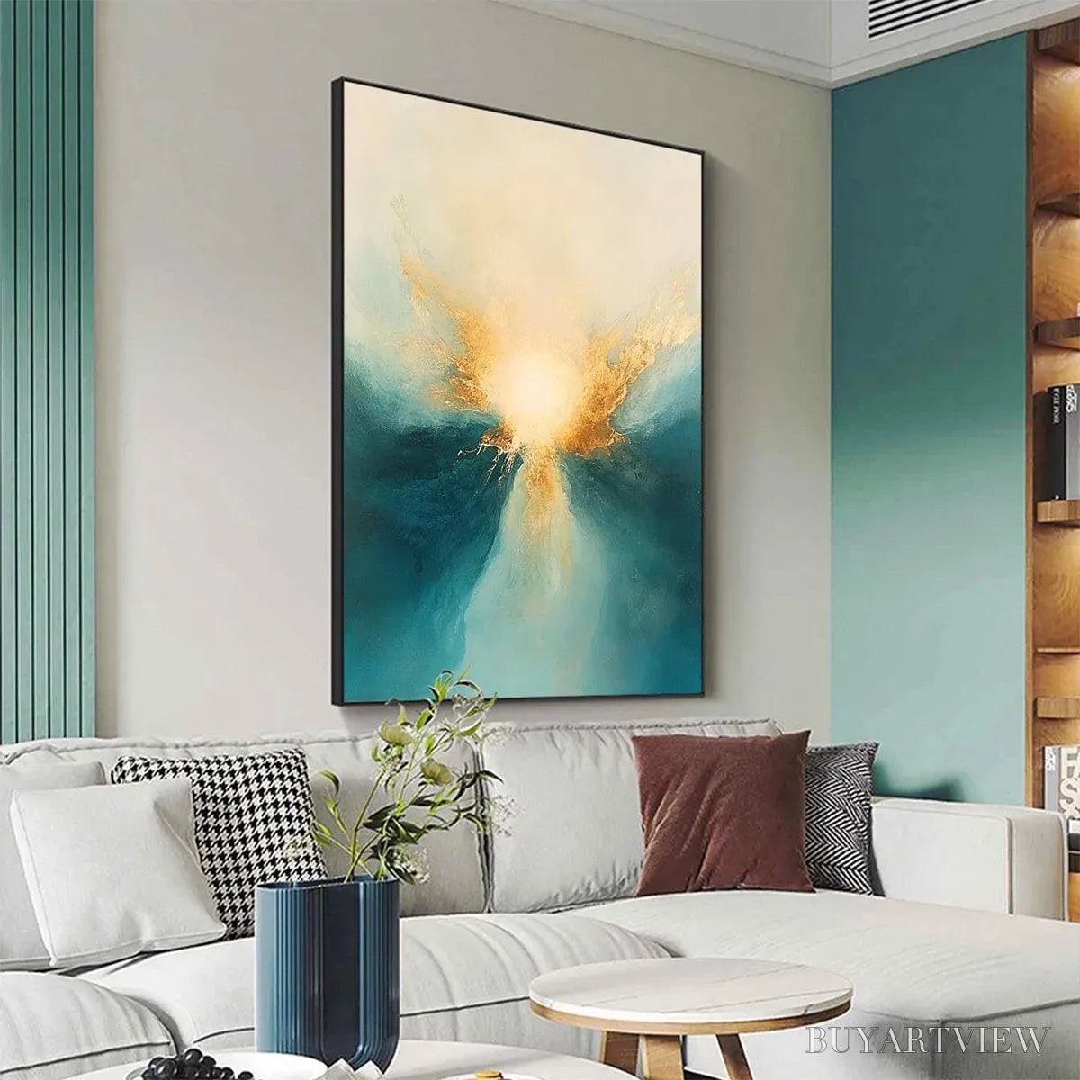 ARTOVITAS Golden Abyss – Abstract Teal and Gold Oil Painting - image 5