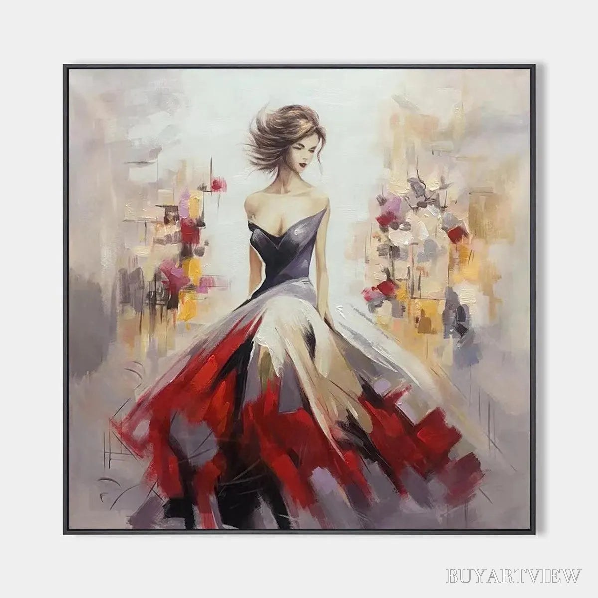 ARTOVITAS Elegant Lady in Red Dress Oil Painting - Abstract Art - image 1