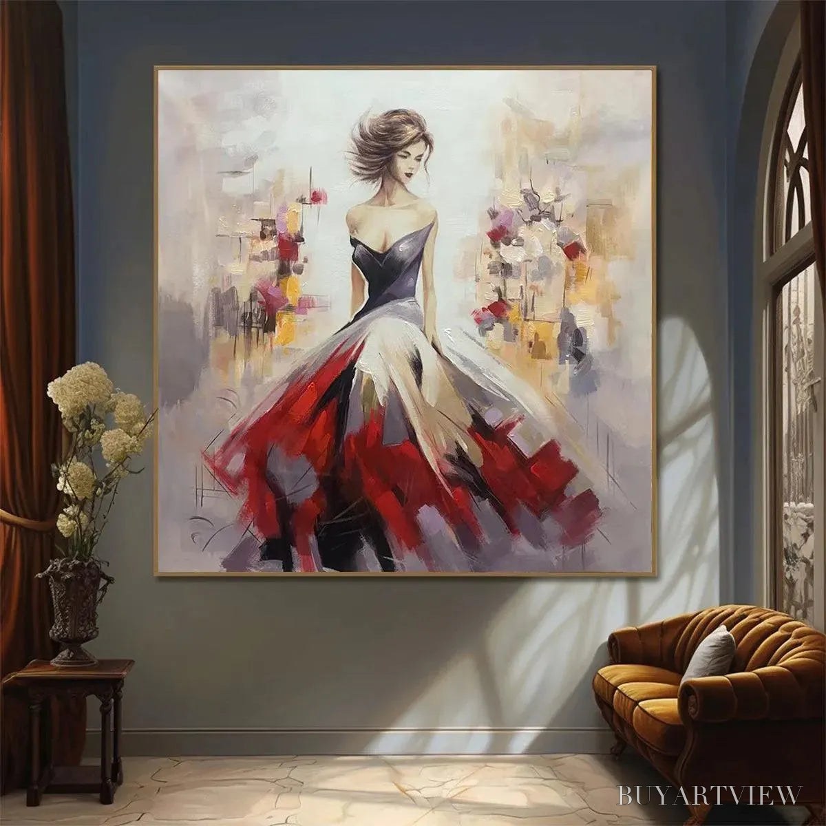 ARTOVITAS Elegant Lady in Red Dress Oil Painting - Abstract Art - image 2