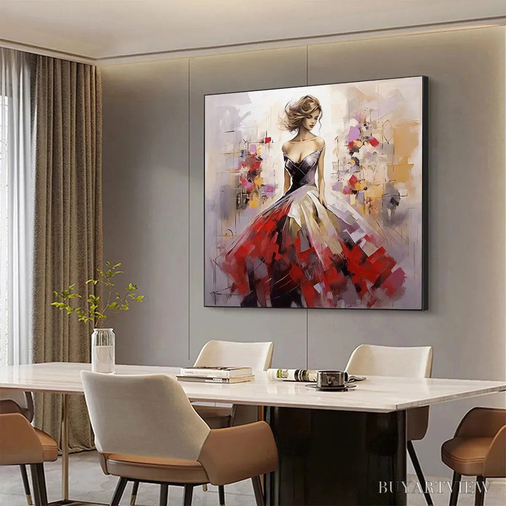 ARTOVITAS Elegant Lady in Red Dress Oil Painting - Abstract Art - image 4