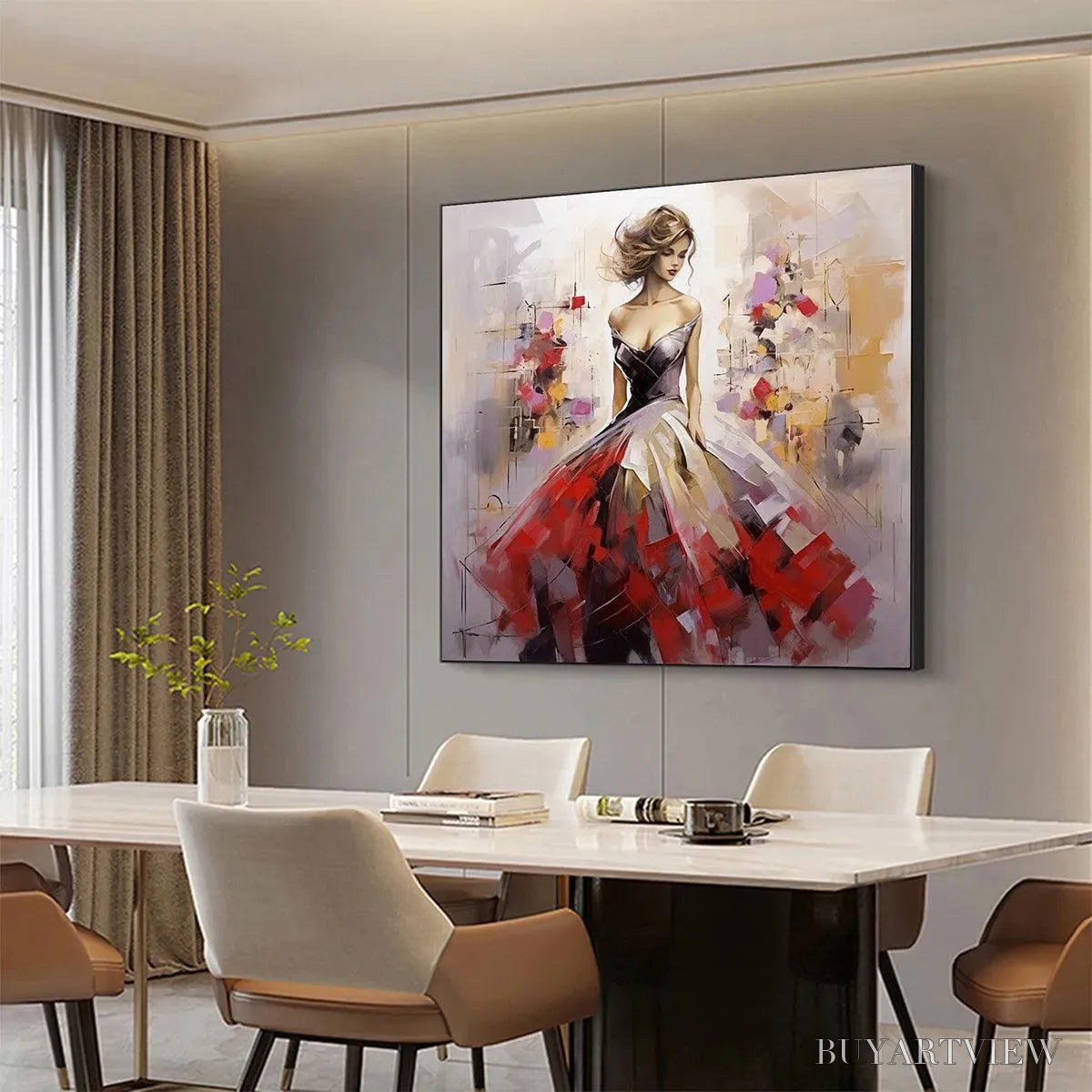 ARTOVITAS Elegant Lady in Red Dress Oil Painting - Abstract Art - image 4