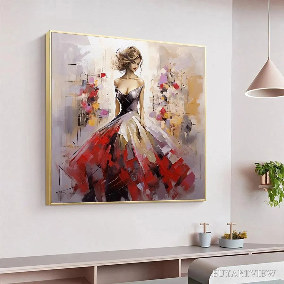 ARTOVITAS Elegant Lady in Red Dress Oil Painting - Abstract Art - image 5