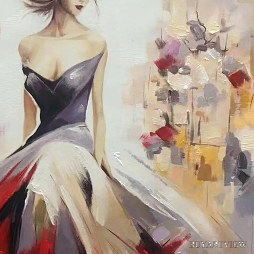 ARTOVITAS Elegant Lady in Red Dress Oil Painting - Abstract Art - image 6