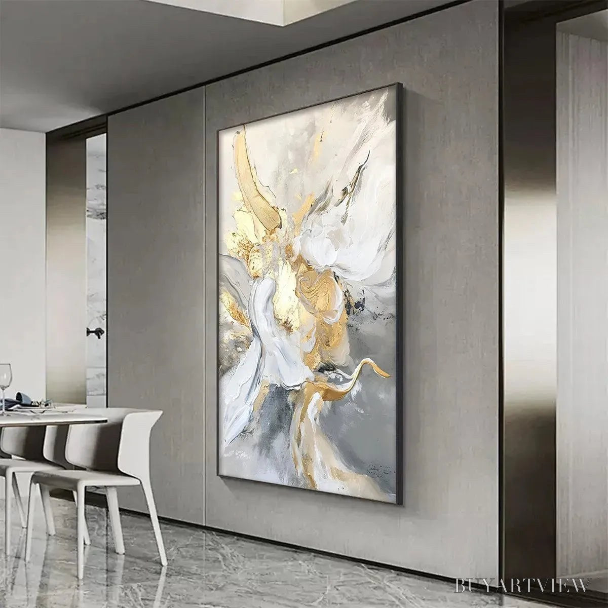 ARTOVITAS Ethereal Gold – Abstract White, Grey and Gold Oil Painting - image 4