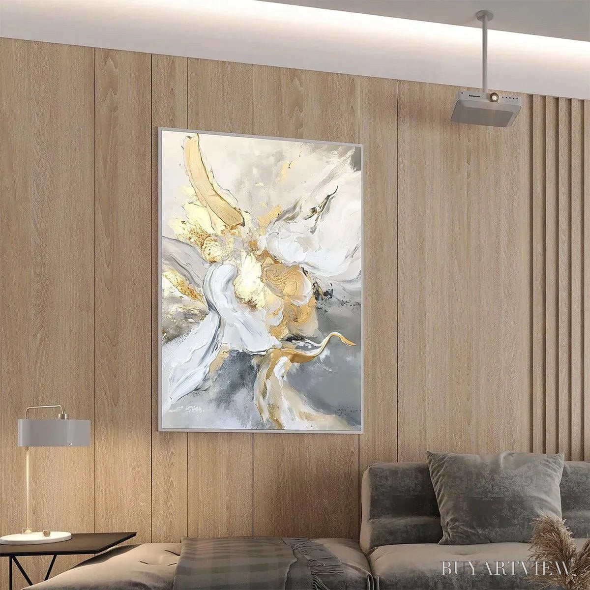 ARTOVITAS Ethereal Gold – Abstract White, Grey and Gold Oil Painting - image 5