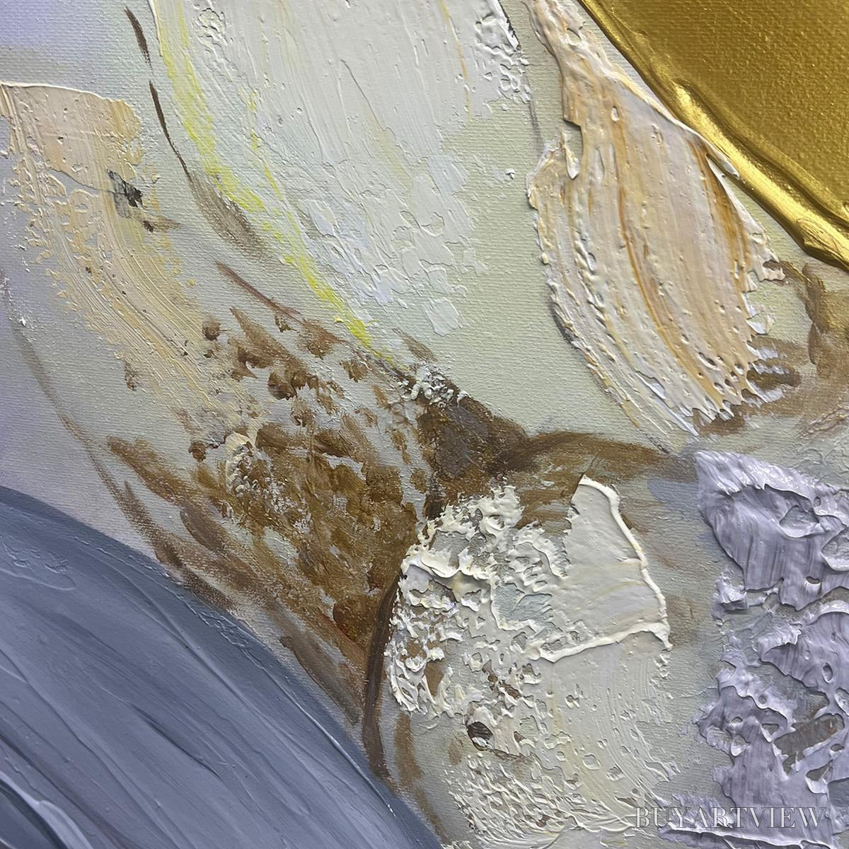 ARTOVITAS Ethereal Gold – Abstract White, Grey and Gold Oil Painting - image 6