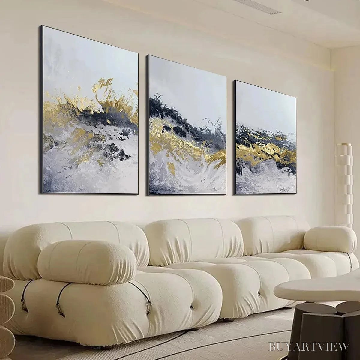 ARTOVITAS Gold & Grey Abstract Triptych – Abstract Painting Set of 3, Vertical - image 6