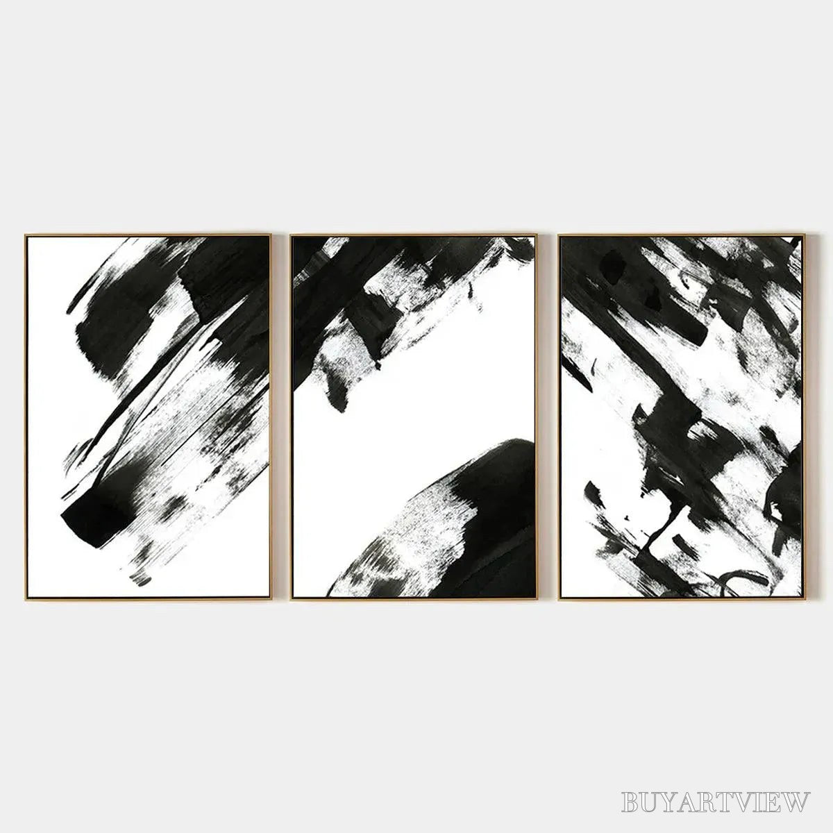 ARTOVITAS Black & White Abstract Triptych – Abstract Painting Set of 3, Vertical - image 1