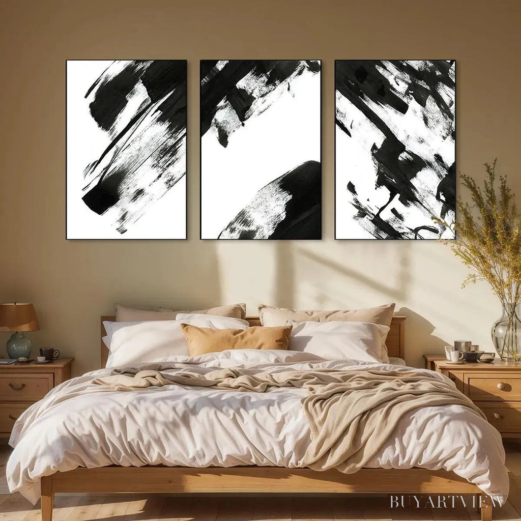 ARTOVITAS Black & White Abstract Triptych – Abstract Painting Set of 3, Vertical - image 4