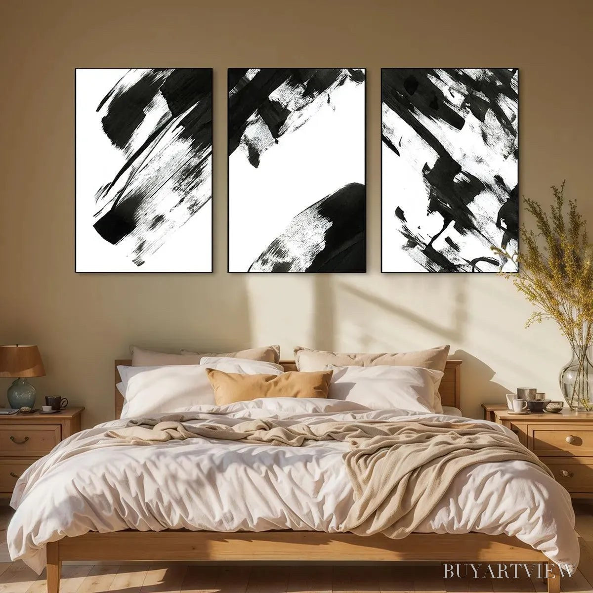 ARTOVITAS Black & White Abstract Triptych – Abstract Painting Set of 3, Vertical - image 4