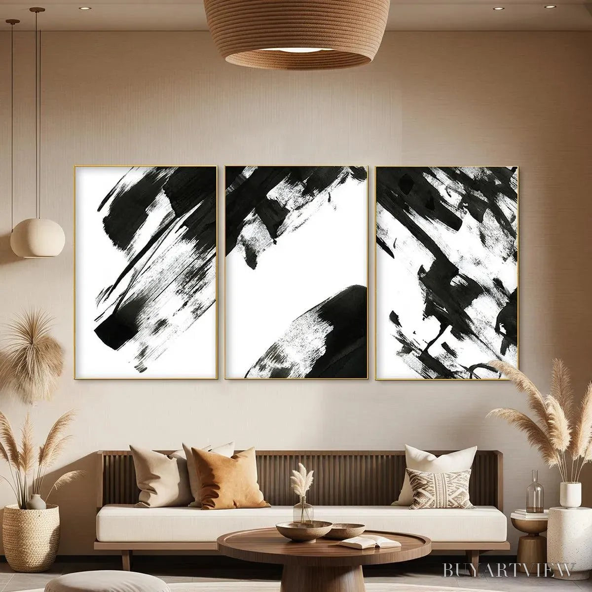 ARTOVITAS Black & White Abstract Triptych – Abstract Painting Set of 3, Vertical - image 5