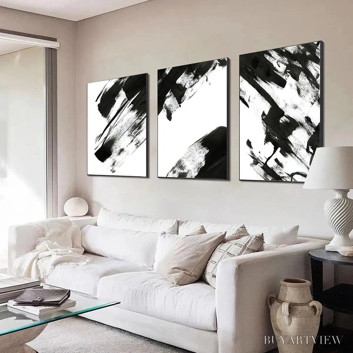 ARTOVITAS Black & White Abstract Triptych – Abstract Painting Set of 3, Vertical - image 6