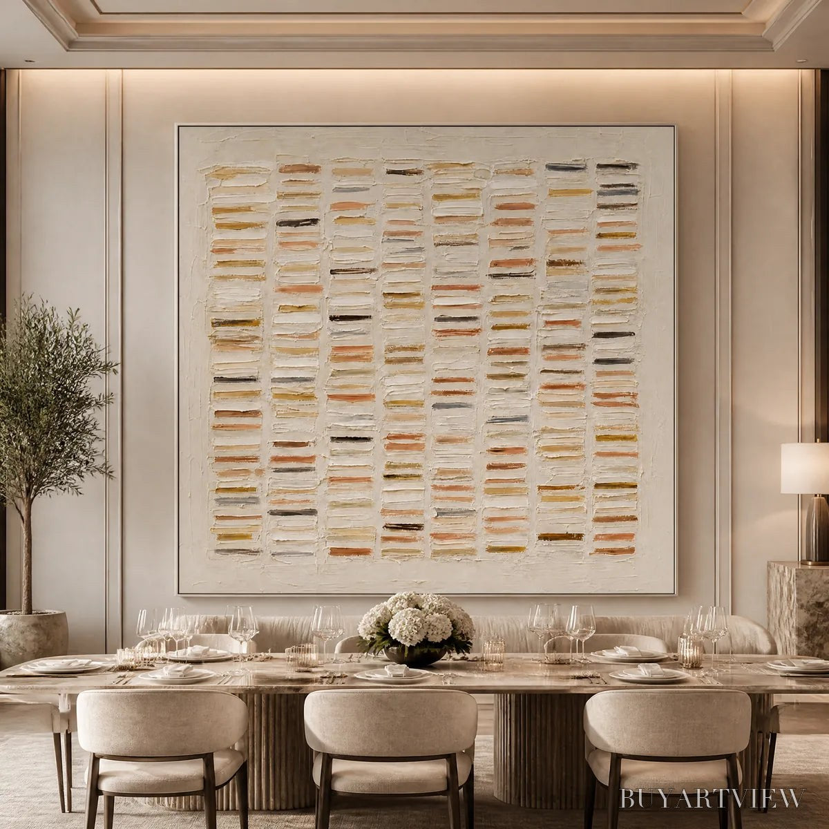 ARTOVITAS Warm Stone Geometry – Warm Beige Geometric Texture Painting - image 2