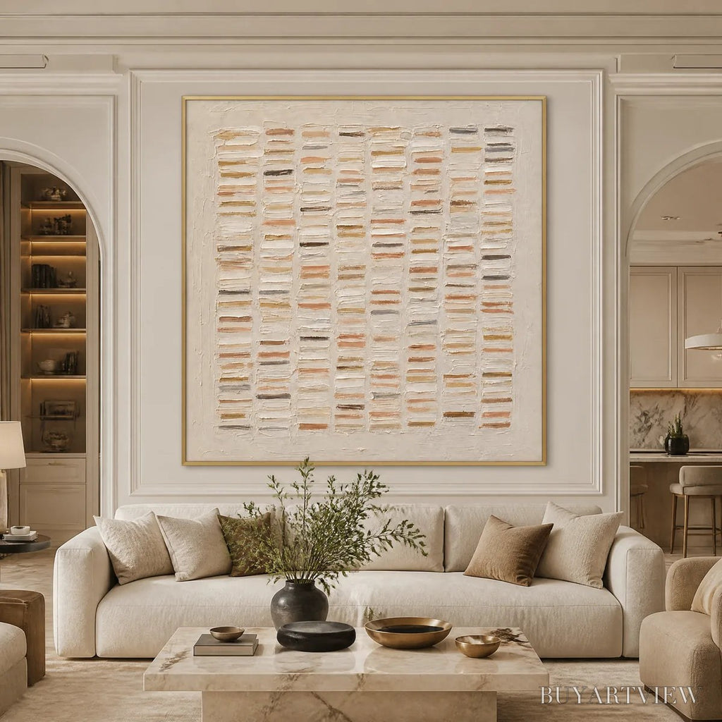 ARTOVITAS Warm Stone Geometry – Warm Beige Geometric Texture Painting - image 5