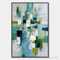 ARTOVITAS Emerald Cascade – Modern Geometric Abstract Painting in Green and Blue - image 1