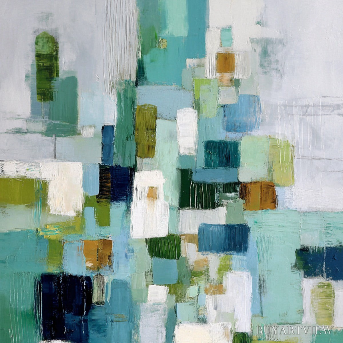 ARTOVITAS Emerald Cascade – Modern Geometric Abstract Painting in Green and Blue - image 5