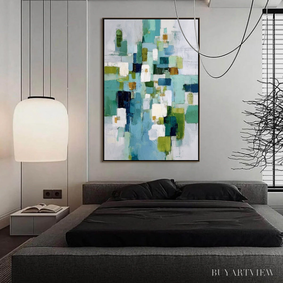 ARTOVITAS Emerald Cascade – Modern Geometric Abstract Painting in Green and Blue - image 6
