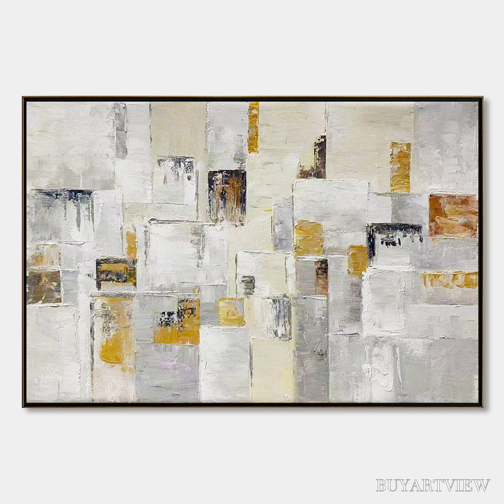 ARTOVITAS Ready to Ship | Golden Intersection – Abstract Geometric Textured Oil - image 1