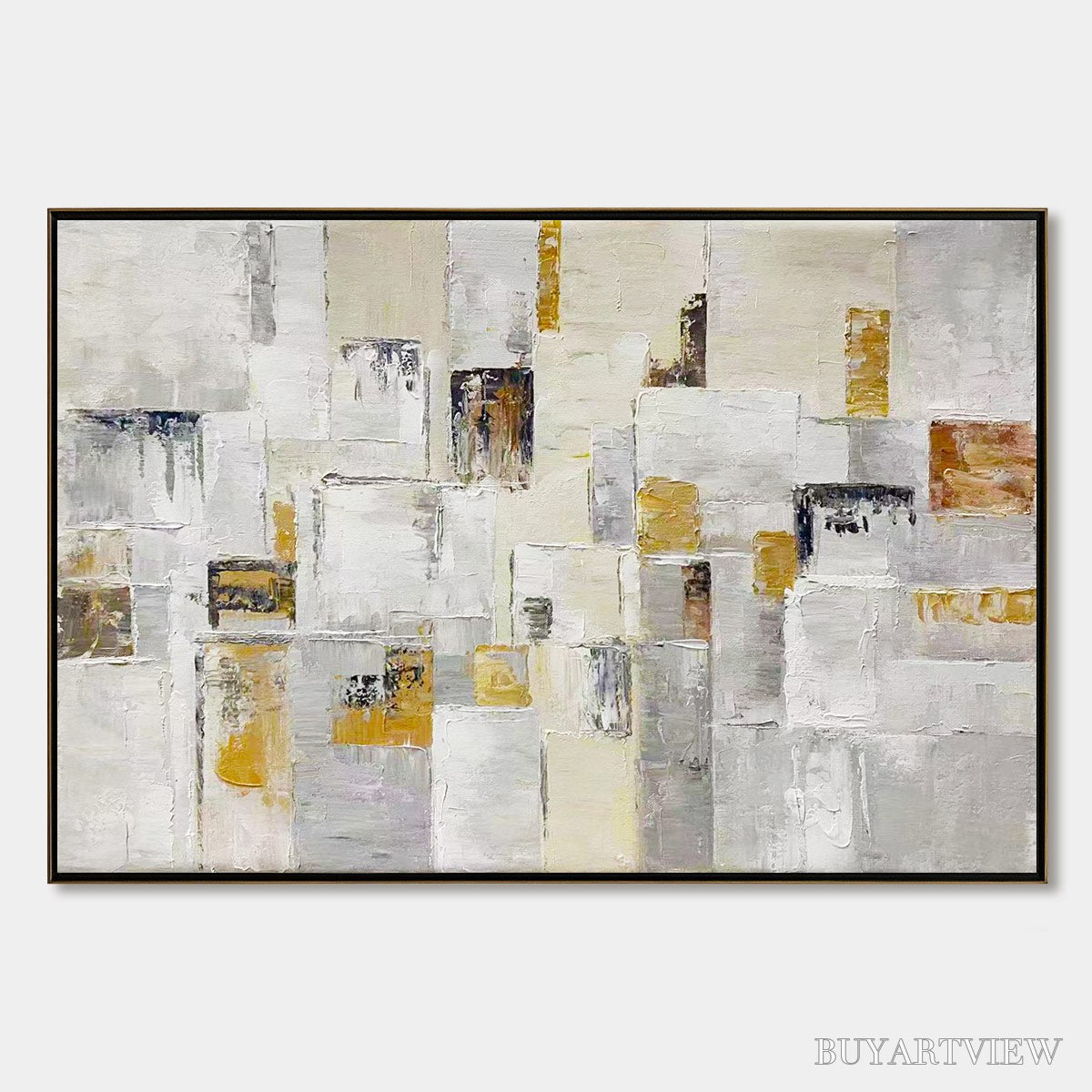 ARTOVITAS Ready to Ship | Golden Intersection – Abstract Geometric Textured Oil - image 1