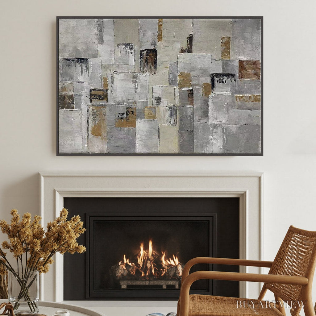 ARTOVITAS Ready to Ship | Golden Intersection – Abstract Geometric Textured Oil - image 3