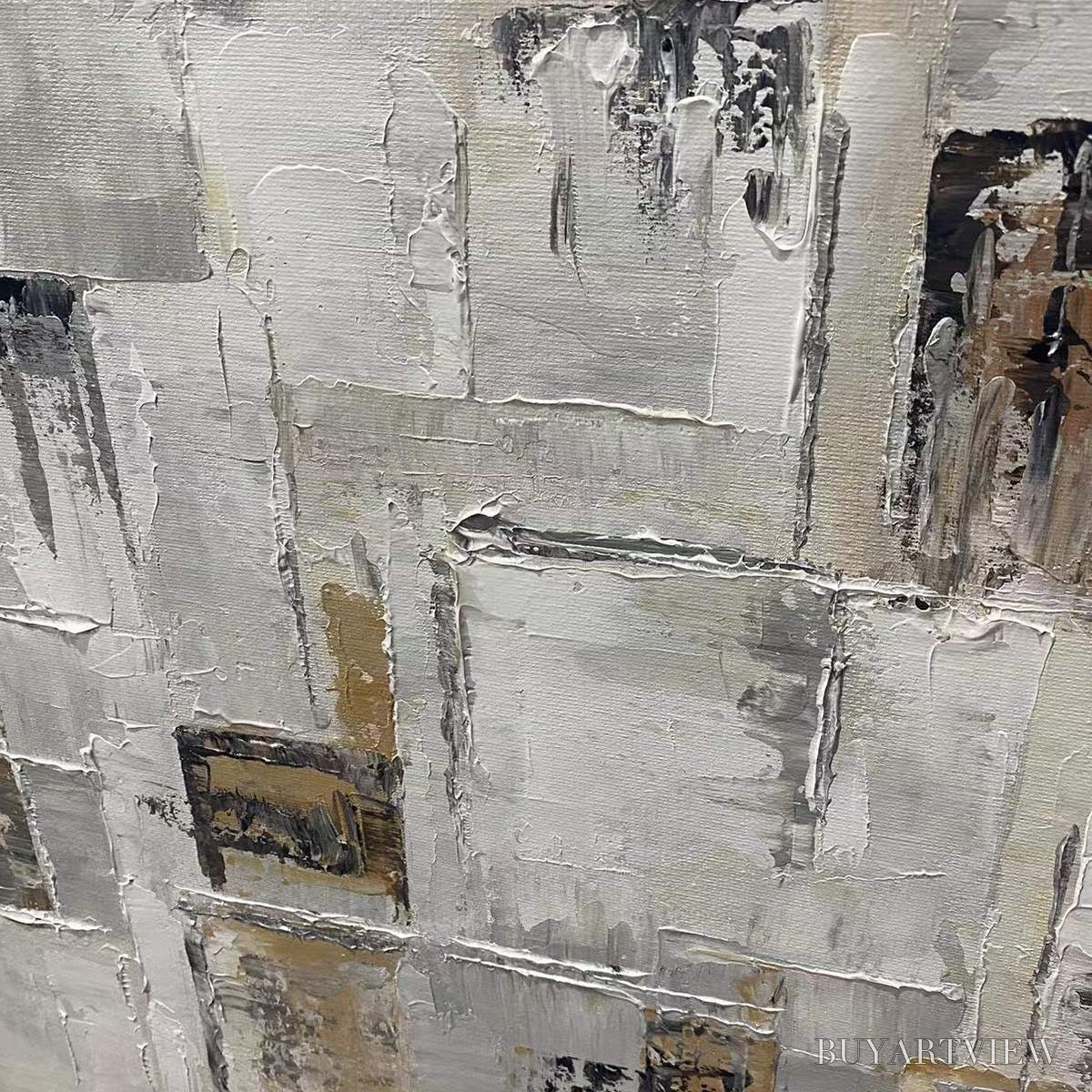 ARTOVITAS Ready to Ship | Golden Intersection – Abstract Geometric Textured Oil - image 4