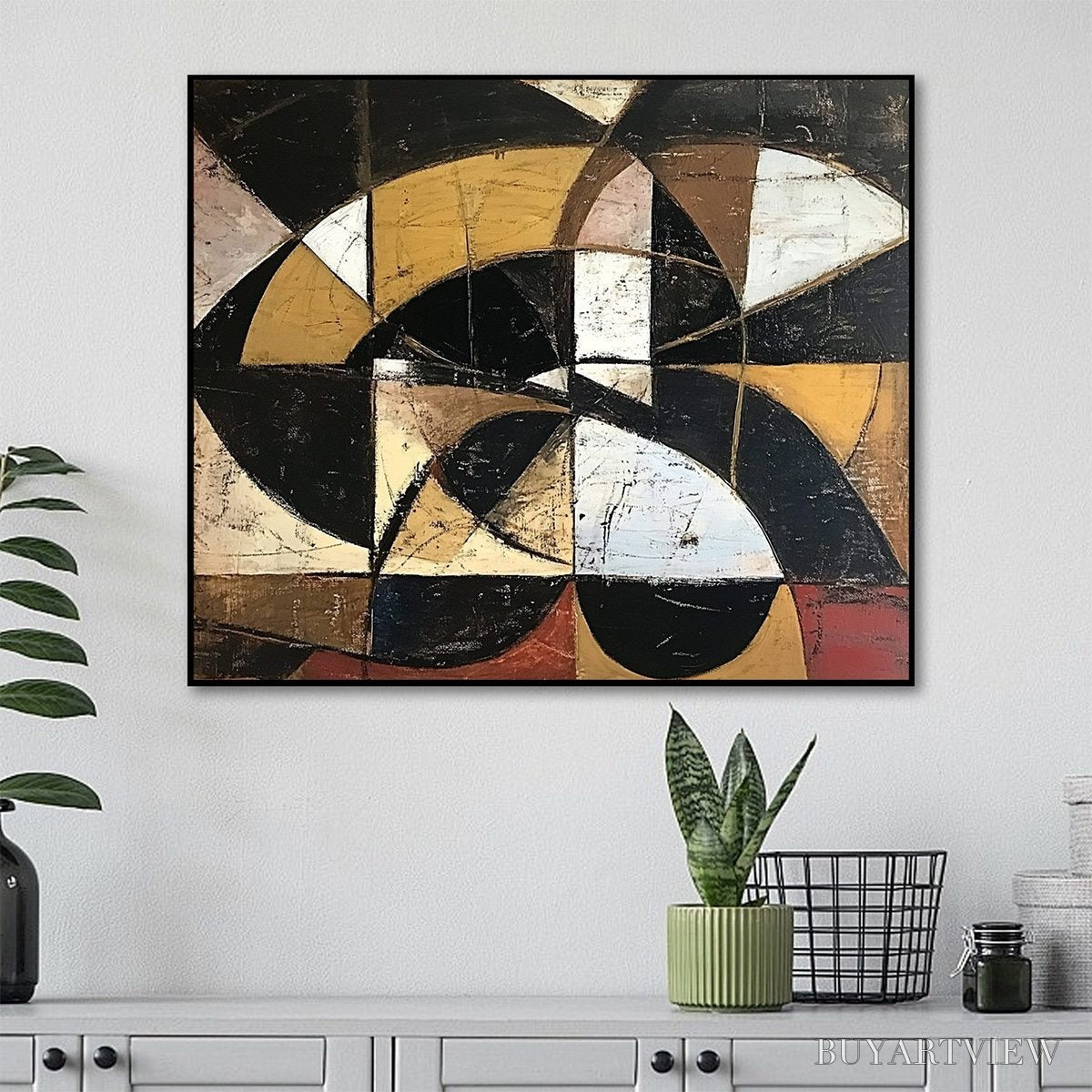 ARTOVITAS Fractured Rhythm – Textured Geometric Abstract Oil Painting - image 3