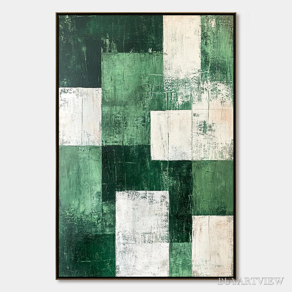 ARTOVITAS Verdant Blocks – Textured Abstract Grid Oil Painting - image 1